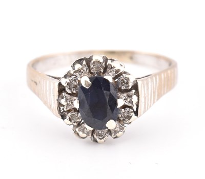 Lot 237 - HALLMARKED 9CT GOLD SAPPHIRE & DIAMOND CLUSTER RING