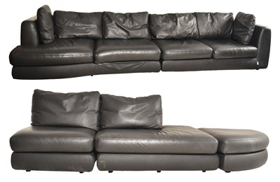 Lot 437 - LIGNE ROSET - A LARGE SEVEN SEATER BLACK LEATHER SOFA