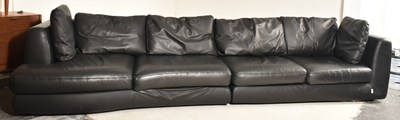 Lot 437 - LIGNE ROSET - A LARGE SEVEN SEATER BLACK LEATHER SOFA