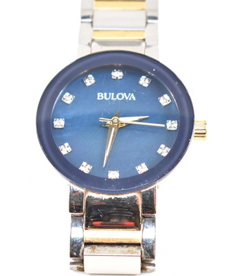 Lot 127 - BULOVA LADIES' STAINLESS STEEL WRISTWATCH WITH DIAMOND SET DIAL