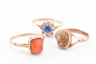 Lot 159 - THREE 9CT GOLD & GEM SET RINGS AF