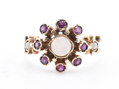 Lot 175 - 9CT GOLD OPAL & PINK STONE RING