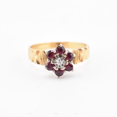 Lot 185 - 18CT GOLD RUBY & DIAMOND CLUSTER RING