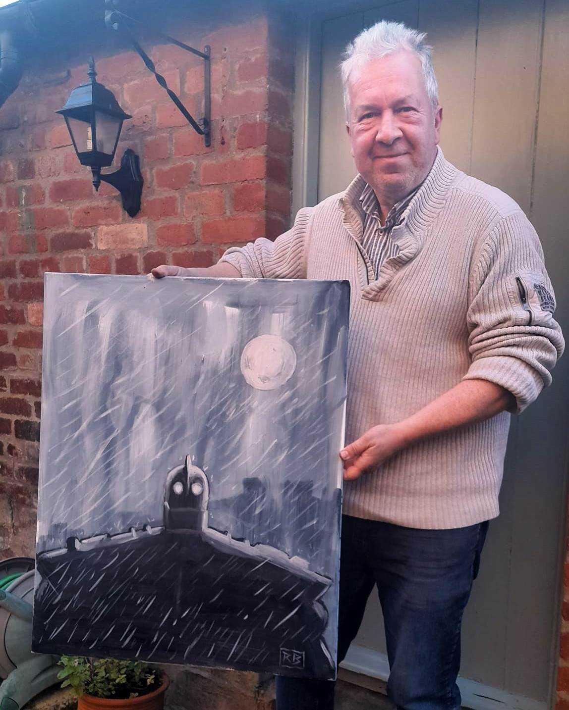 Lot 550 - THE IRON GIANT - ORIGINAL PAINTING ON CANVAS BY RICHARD BAZLEY