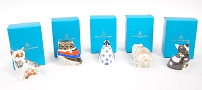 Lot 5 - ROYAL CROWN DERBY - COLLECTION OF FIVE PAPERWEIGHTS