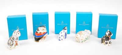 Lot 5 - ROYAL CROWN DERBY - COLLECTION OF FIVE PAPERWEIGHTS