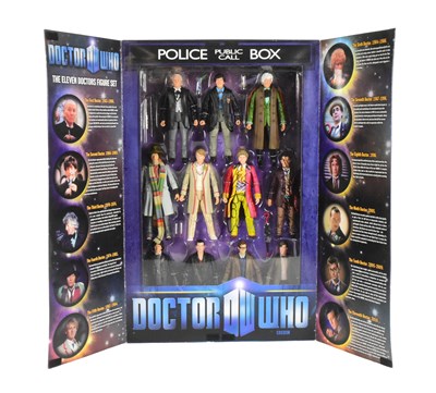 Lot 44 - DOCTOR WHO - CHARACTER OPTIONS - SIGNED ELEVEN DOCTOR FIGURE SET