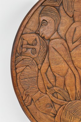 Lot 484 - VINTAGE MID CENTURY TEAK CONVERTED TABLE TOP PANEL OF DIANA & ACTAEON
