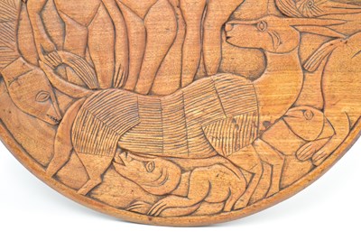 Lot 484 - VINTAGE MID CENTURY TEAK CONVERTED TABLE TOP PANEL OF DIANA & ACTAEON