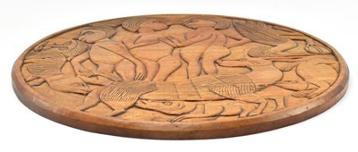 Lot 484 - VINTAGE MID CENTURY TEAK CONVERTED TABLE TOP PANEL OF DIANA & ACTAEON