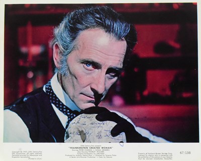 Lot 182 - FRANKENSTEIN CREATED WOMAN (1967) - PETER CUSHING SIGNED LOBBY CARD