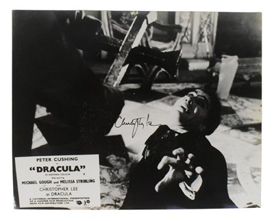 Lot 174 - DRACULA (1958) - SIR CHRISTOPHER LEE - ORIGINAL SIGNED LOBBY CARD