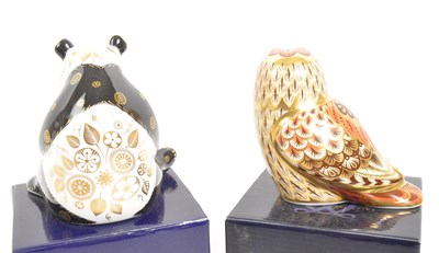 Lot 62 - ROYAL CROWN DERBY - GIANT PANDA & SHORT EARED OWL PAPERWEIGHTS