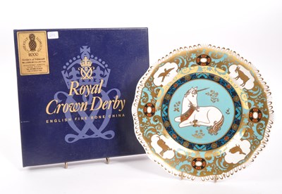 Lot 72 - ROYAL CROWN DERBY - PORCELAIN UNICORN PLATE LIMITED EDITION