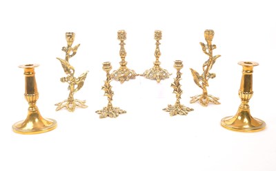 Lot 204 - COLLECTION OF ART NOUVEAU STYLE BRASS CANDLESTICKS