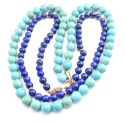 Lot 38 - TURQUOISE BEADED NECKLACE & LAPIS LAZULI BEADED NECKLACE