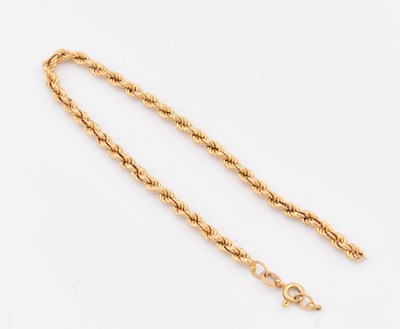 Lot 266 - HALLMARKED 18CT GOLD TWISTED ROPE CHAIN BRACELET AF