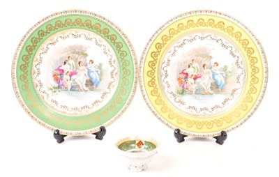 Lot 18 - BELIEVED ROYAL VIENNA - TWO DISPLAY PLATES & SMALL BOWL