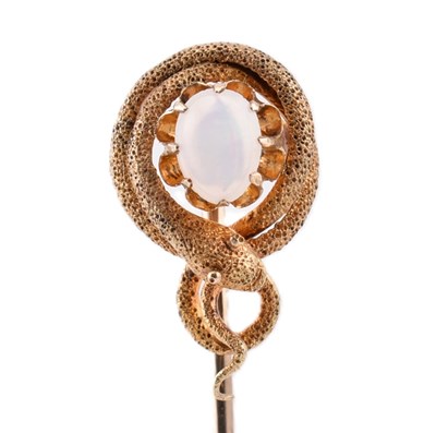 Lot 41 - VICTORIAN GOLD & OPAL SNAKE STICK PIN