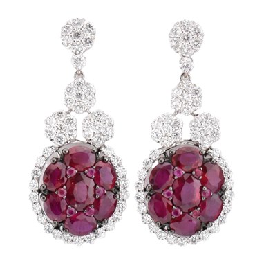 Lot 33 - 18CT GOLD RUBY & DIAMOND PENDANT EARRINGS