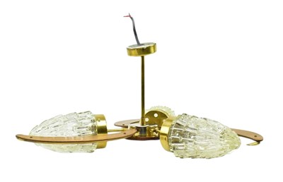 Lot 403 - 20TH CENTURY TEAK AND BRASS HANGING CHANDELIER