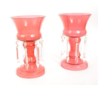 Lot 12 - PAIR OF MID CENTURY CRANBERRY 1960S LUSTRE VASES