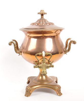 Lot 228 - 19TH CENTURY COPPER & BRASS PEDESTAL SAMOVAR