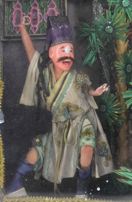 Lot 186 - BEIKING / PEKING OPERA CLAY SCULPTURE DIORAMA 民初 木罩箱京剧泥塑人