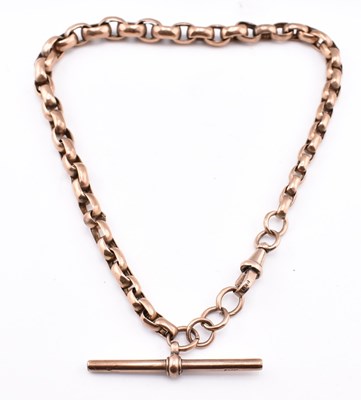 Lot 394 - 19TH CENTURY 9CT ROSE GOLD ALBERT CHAIN WITH T-BAR