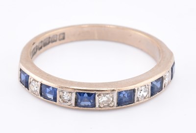 Lot 241 - HALLMARKED 18CT GOLD SAPPHIRE & DIAMOND HALF HOOP RING