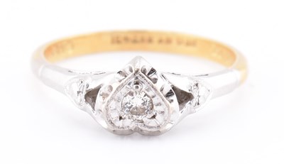 Lot 251 - 1950S 18CT GOLD & PLATINUM DIAMOND SOLITAIRE HEART RING