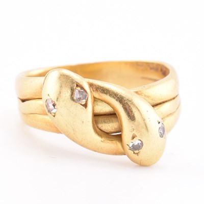 Lot 14 - VICTORIAN HALLMARKED 18CT GOLD & DIAMOND SNAKE RING