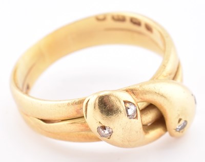 Lot 14 - VICTORIAN HALLMARKED 18CT GOLD & DIAMOND SNAKE RING