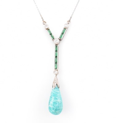 Lot 6 - ART DECO AMAZONITE & DIAMOND & PASTE PENDANT NECKLACE