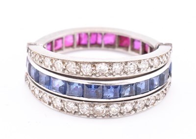 Lot 165 - ART DECO SAPPHIRE & RUBY & DIAMOND FLIP RING