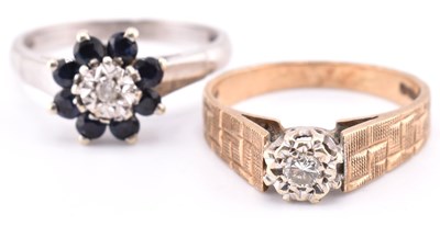 Lot 446 - HALLMARKED 9CT GOLD & DIAMOND RING & 9CT WHITE GOLD SAPPHIRE & DIAMOND RING