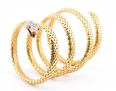 Lot 9 - 19TH CENTURY FRENCH 18CT GOLD DIAMOND & RUBY SERPENT BANGLE