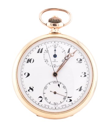 Lot 7 - HALLMARKED 9CT GOLD CHRONOGRAPH OMEGA POCKET WATCH