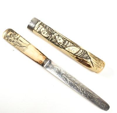 Lot 132 - JAPANESE SILVER AND BONE HANDLED LETTER OPENER & SCABBARD