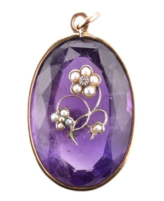 Lot 94 - GOLD AMETHYST & PEARL NECKLACE PENDANT