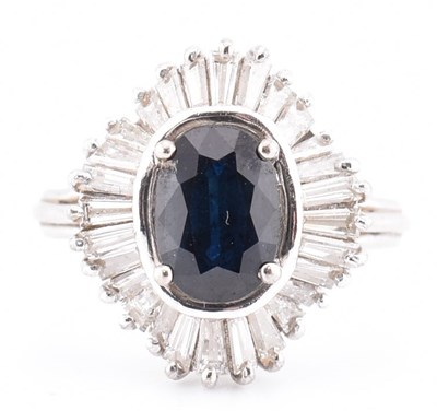 Lot 23A - 18CT WHITE GOLD SAPPHIRE & DIAMOND BALLERINA CLUSTER RING