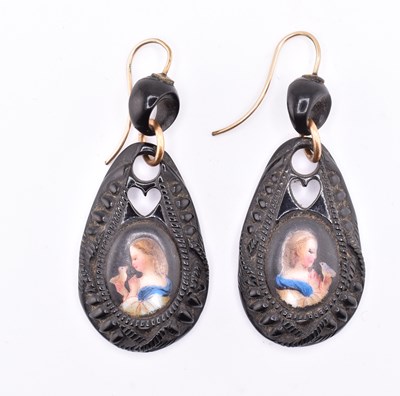 Lot 38A - VICTORIAN CARVED JET PORTRAIT PENDANT EARRINGS