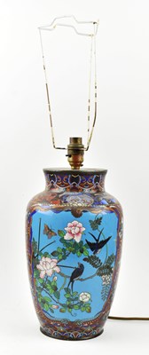 Lot 171 - PAIR OF 20TH CENTURY JAPANESE CLOISONNE VASE LAMP BASES 二十世纪日本珐琅灯座一对
