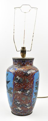 Lot 171 - PAIR OF 20TH CENTURY JAPANESE CLOISONNE VASE LAMP BASES 二十世纪日本珐琅灯座一对