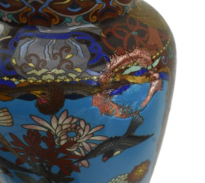Lot 171 - PAIR OF 20TH CENTURY JAPANESE CLOISONNE VASE LAMP BASES 二十世纪日本珐琅灯座一对