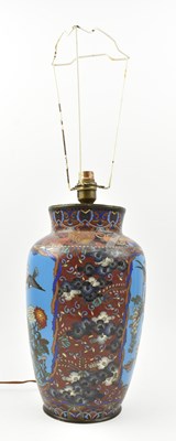 Lot 171 - PAIR OF 20TH CENTURY JAPANESE CLOISONNE VASE LAMP BASES 二十世纪日本珐琅灯座一对
