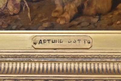 Lot 360 - ATTRIB. ARTHUR BATT (1846-1911) - TERRIER WITH BASKET - OIL ON BOARD PAINTING