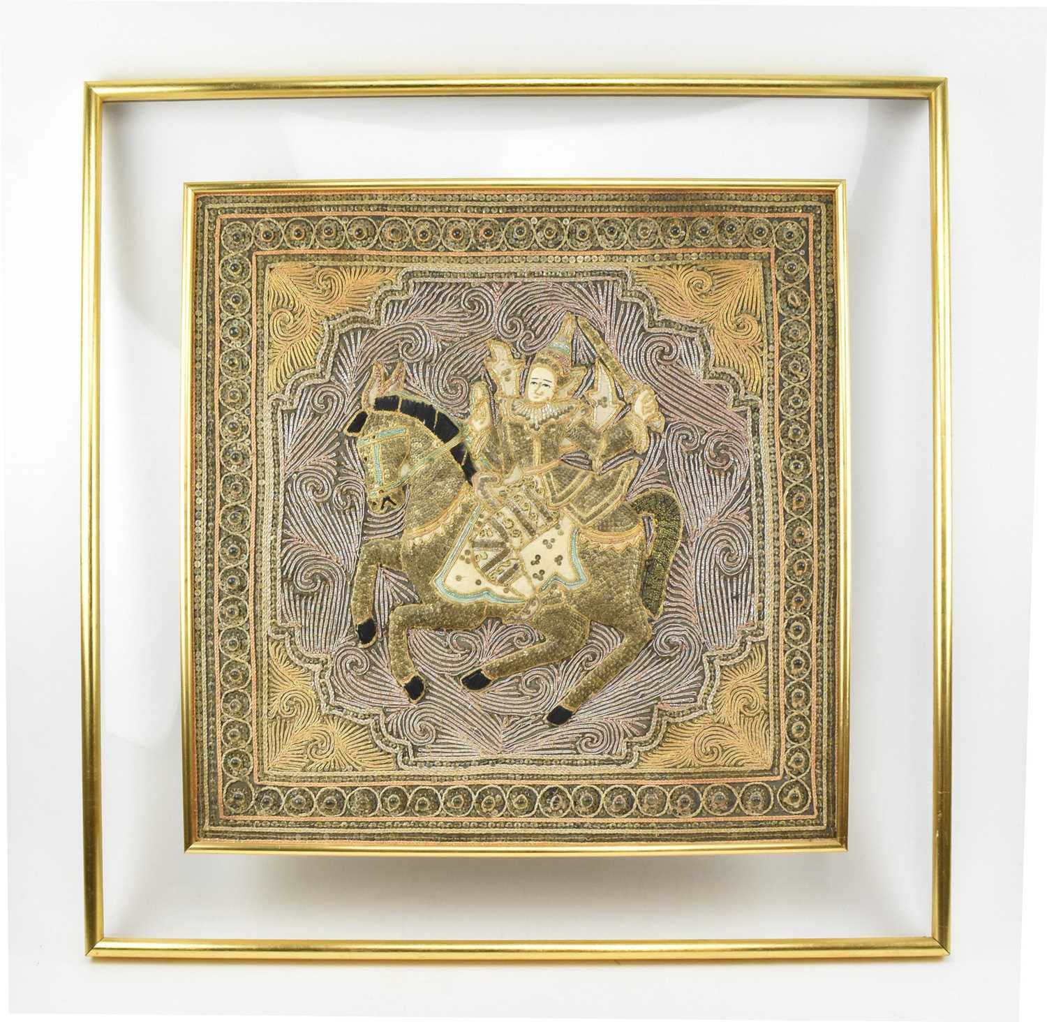 Lot 101 - BURMESE APPLIQUE TAPESTRY BEADWORK PANEL WITH HORSE
