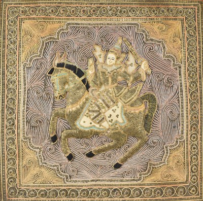 Lot 101 - BURMESE APPLIQUE TAPESTRY BEADWORK PANEL WITH HORSE