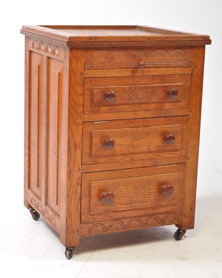 Lot 1039 - LATE 19TH CENTURY ARTS & CRAFTS SMALL CARVED CHEST OF DRAWERS